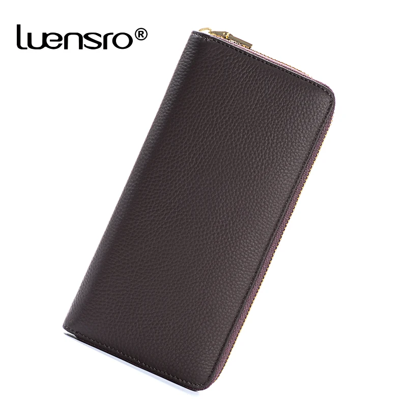 LUENSRO 100% Genuine Leather Long Wallet Men Zipper Clutch High Quality Card Holder Coin Purse | Багаж и сумки