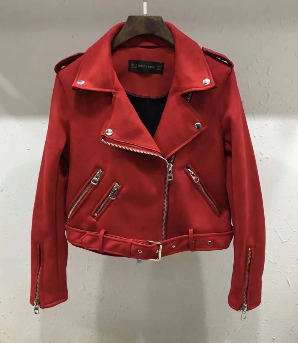 

New Autumn Fashion Street Women's Short Basic Suede Leather Jacket Zipper Bright Colors New Ladies Basic Jackets Good Quality