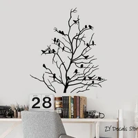Tree Vinyl Wall Decal Bare Tree Birds Branches Living Room Decor Art Stickers Mural For Bedroom Nursey Kids Decoration L611