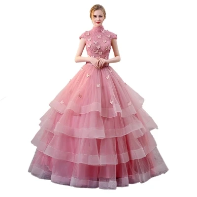 pink ruffled butterfly princess medieval dress Renaissance Gown queen costume Victoria/Marie Antoinette/Colonial Belle Ball |