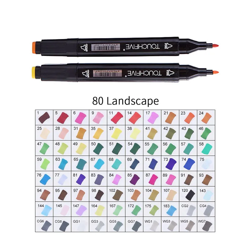 BLACK-80LANDSCAPE TOUCHFIVE 168 эскиз маркеры кисти ручки набор манга цветные маркеры набор двойная головка художественный поставщик краски ручка маркер для рисования для студентов - Цвет: BLACK-80LANDSCAPE