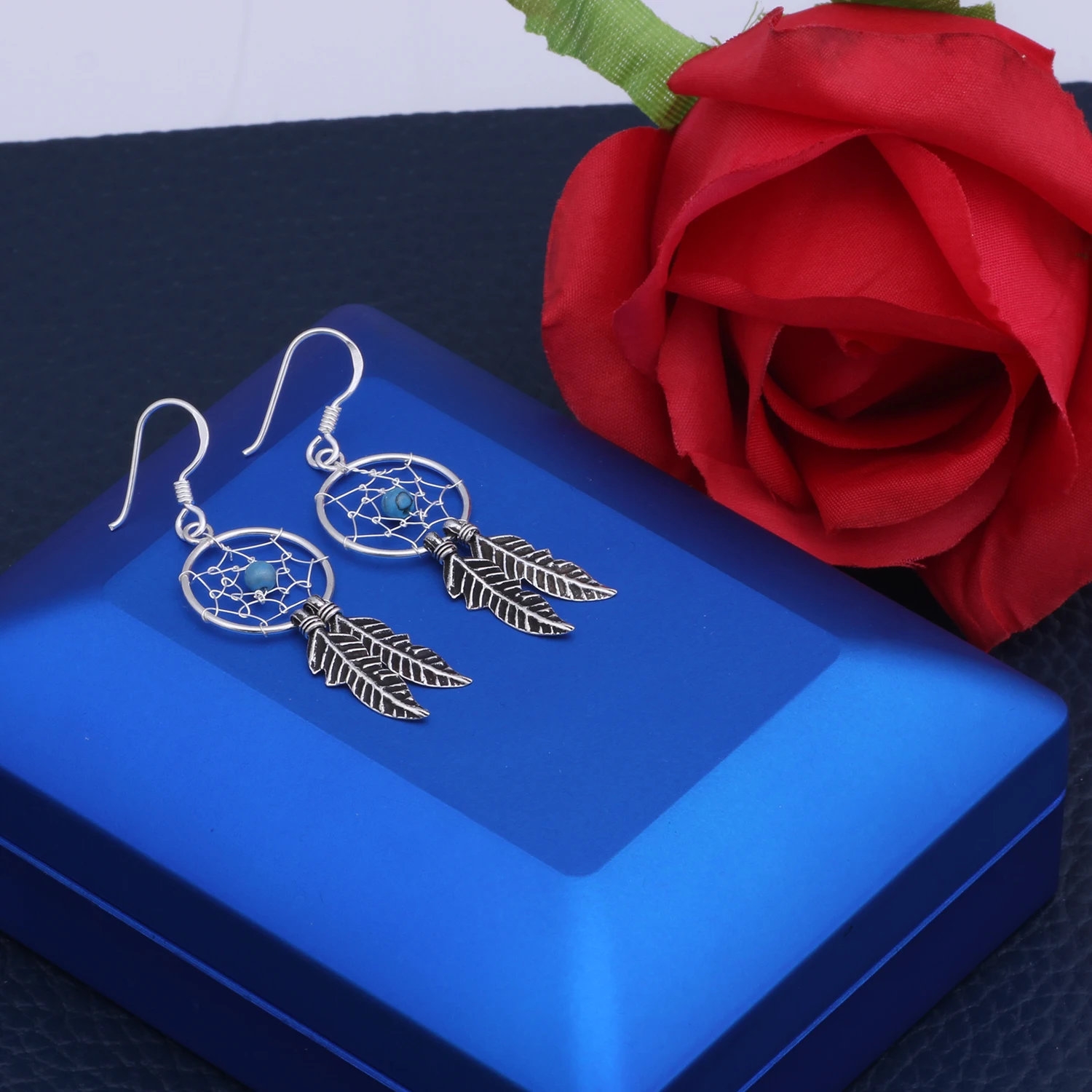 Серьги MetJakt из стерлингового серебра 925 пробы Винтажные серьги с подвеской Бирюзы