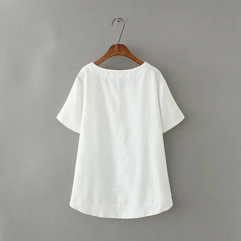 Льняная хлопковая Асимметричная женская футболка размера плюс XXXL с аппликацией