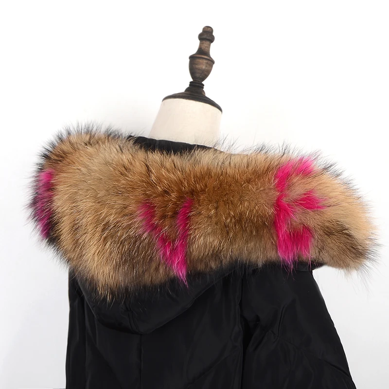Lady new Fur Collar Real Raccoon Women Scarves Winter Coat Female Neck Cap Long Warm Multicolor Genuine Scarf |