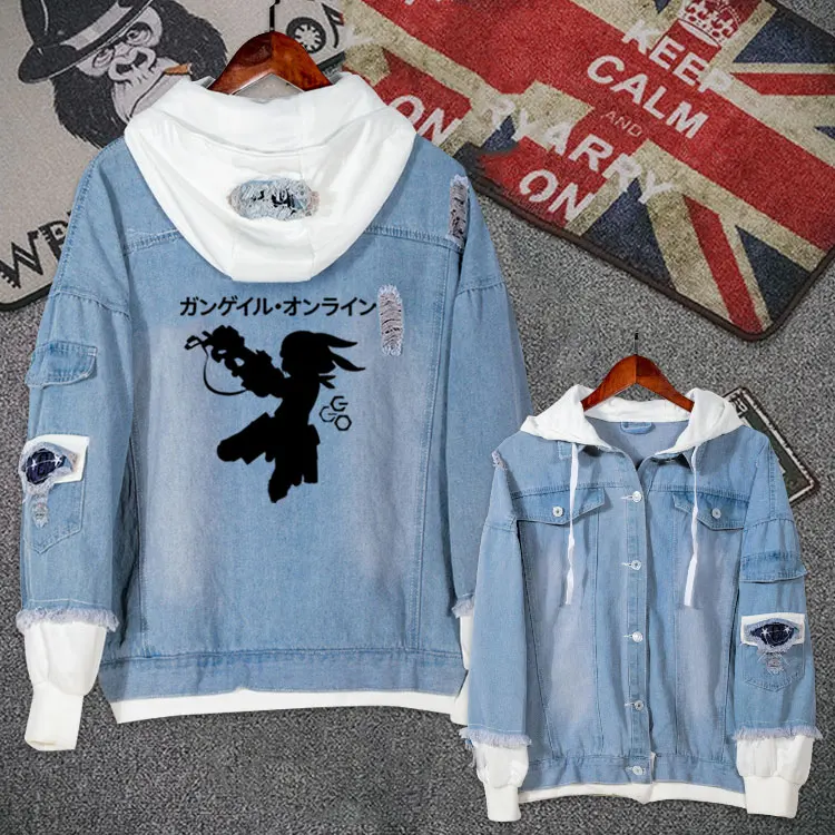 Anime Sword Art Online Alternative Gun Gale Jeans Coat Men Autumn Winter Jacket Hooded Sweatshirt Fashion Denim Outwear | Тематическая