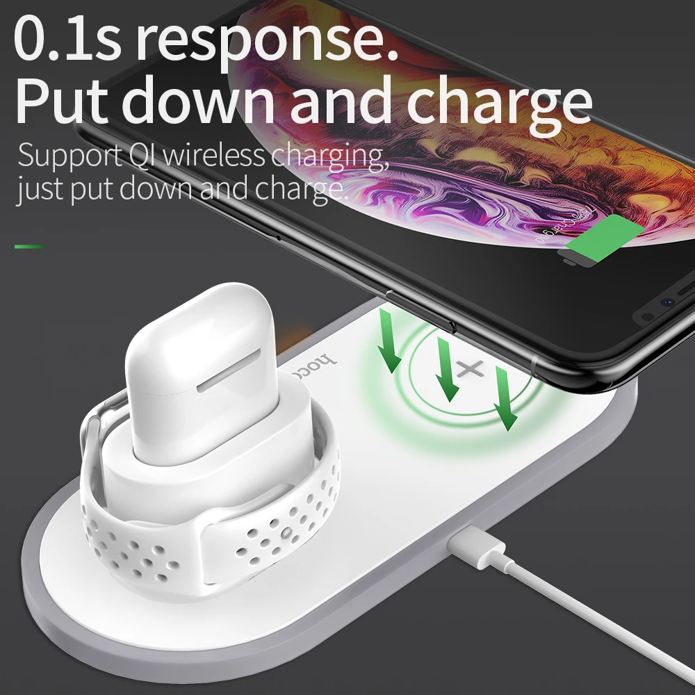 hoco 3 in 1 qi wireless charger pad for iphone 11 pro x xs max xr for apple watch 4 3 2 airpods 10w fast charge for samsung s10 free global shipping