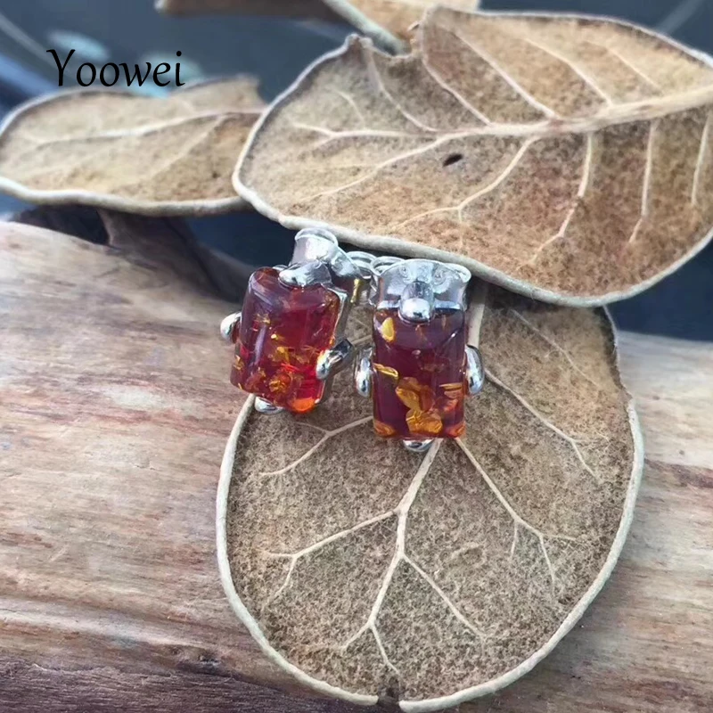 Женские янтарные серьги Yoowei пусеты из 100% натурального Прибалтики 4 вида цветов|stud