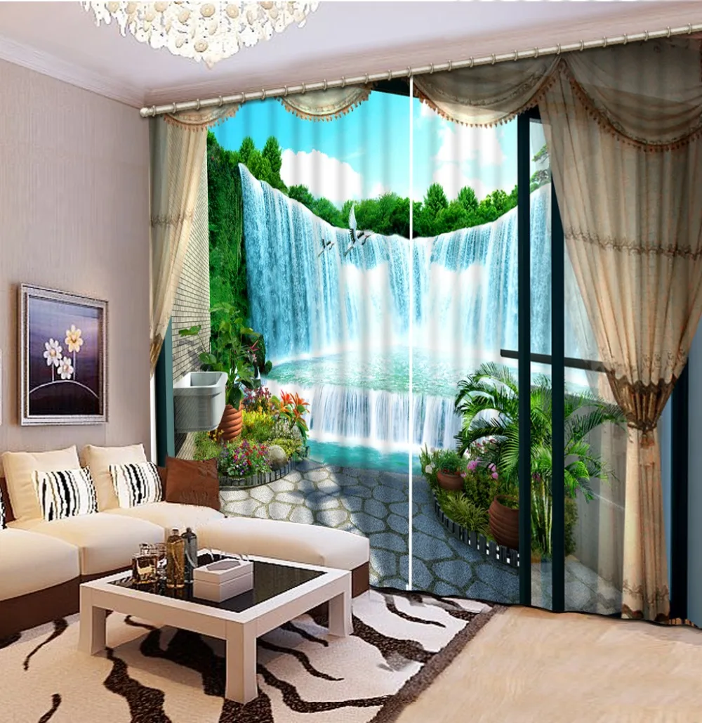

balcony curtains Window Blackout Luxury 3D Curtains set For Bed room Living room Office waterfall curtains