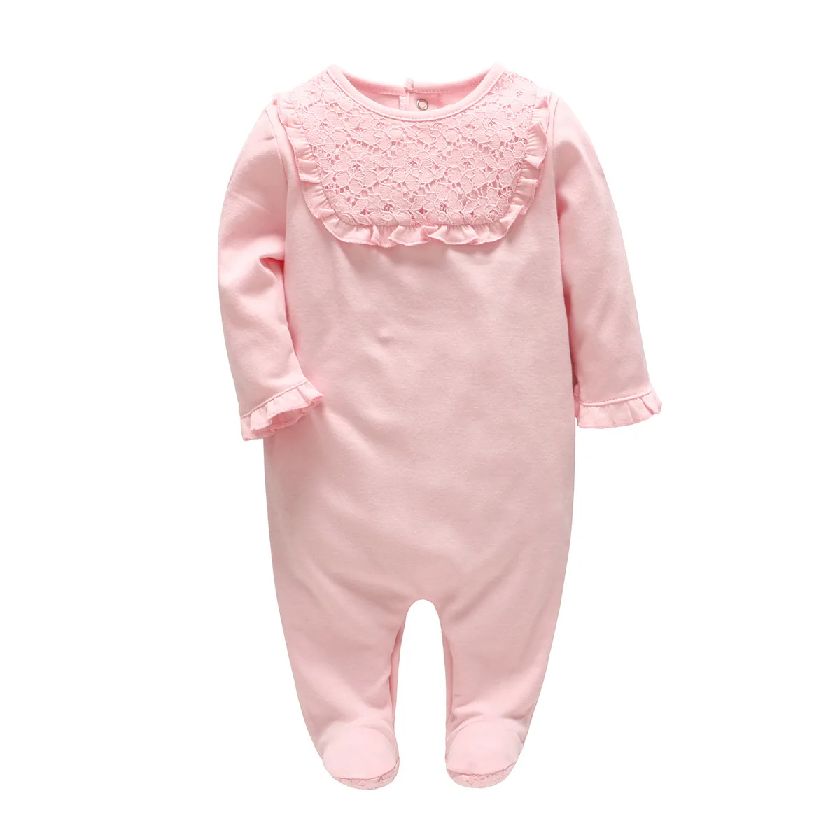 Pink lace Коллекция года, кружевной Детский комбинезон для новорожденных, пижама с завязками на ногах длинное платье Осенний комбинезон для малышей, одежда для детей возрастом от 0 до 9 месяцев - Цвет: Pink lace