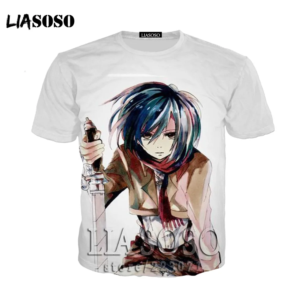 LIASOSO Japanese Anime Attack on Titan t shirt in men's T-shirt Short Sleeve Hip Hop Strretwear 3D O-neck summer tshirt at11 | Мужская