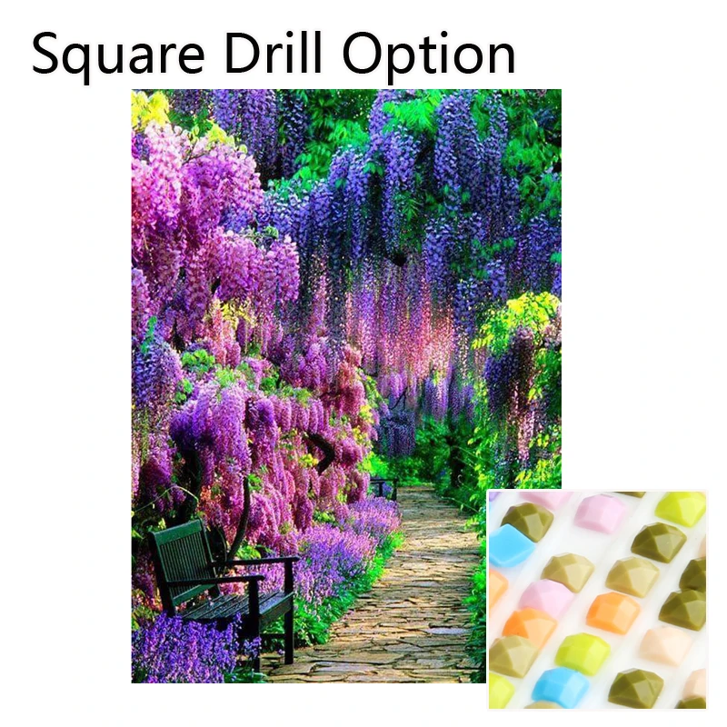 Square Drill Набор для алмазной вышивки Glymg Diy 5d, полная дрель, квадратная Алмазная вышивка, вид на сад, фиолетовые стразы, вышивка на стену, искусство - Цвет: Square Drill