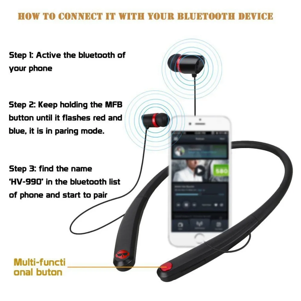 Magift Bluetooth v4.2 Беспроводной наушники стерео музыка Спорт шейным вкладыши гарнитура