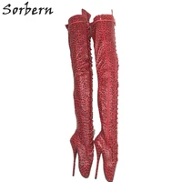 sorbern matt leopard red crotch thigh high boots women stilettos ballet high heels long boot lady custom shaft length wide calf