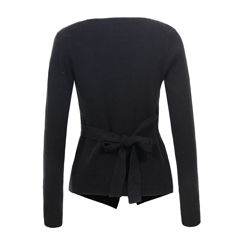 Женский трикотажный кардиган Однотонный свитер с длинным рукавом и V образным