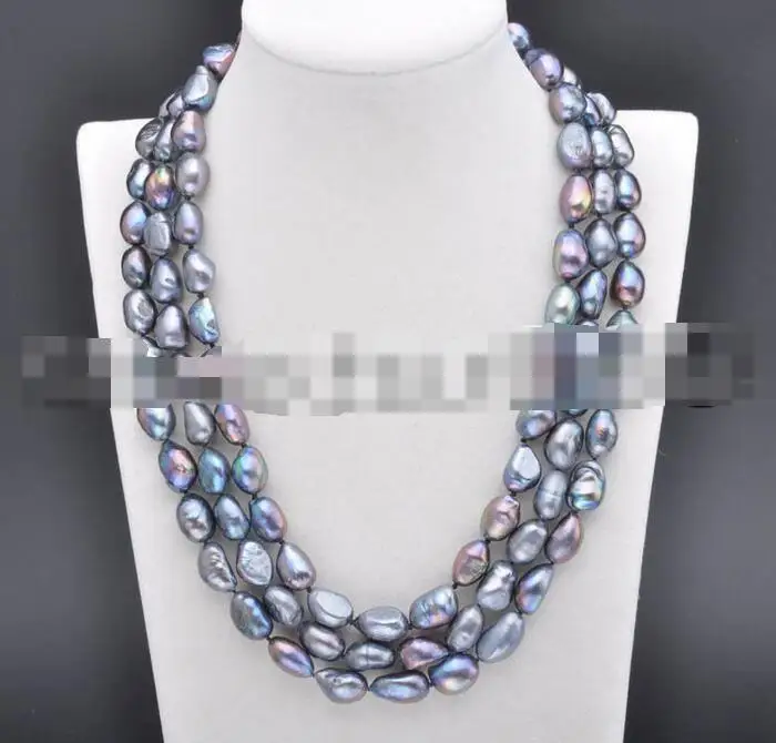 Hot selling free shipping******* 3row 20&quot 14mm Peacock-Black Baroque Freshwater Cultured Pearl Necklace | Украшения и