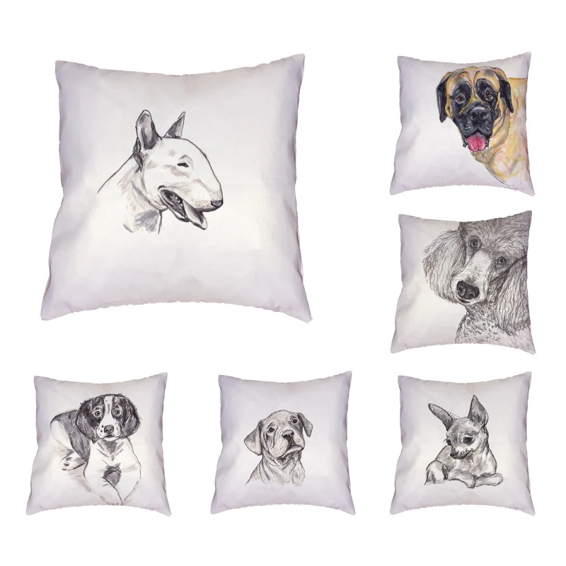 

Sketches Animal Small Dogs Cushion Cover Retriever Pillowcase Festival Wedding Gifts Living Room Office Couch Decorative Pillows