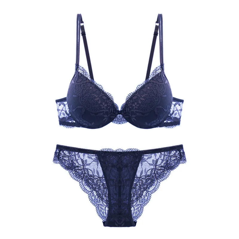 Varsbaby 3 Sets/Lot sexy floral lace deep V push up underwear bra and panty sets
