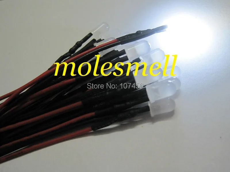 500pcs 5mm 5v diffused white 5V DC milky white lens 20cm Pre-Wired LED Light DIY free shipping