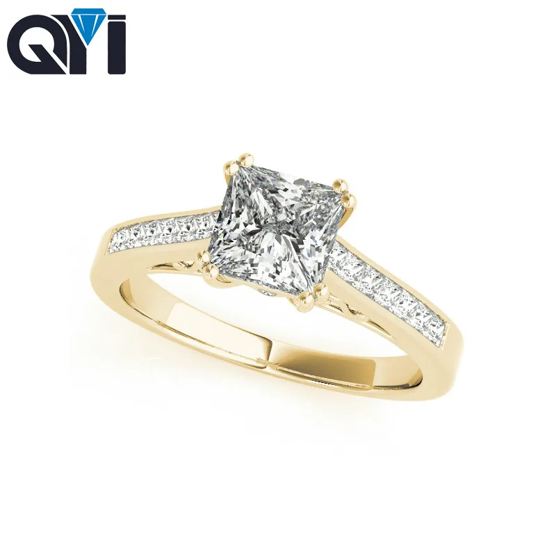 

Женское кольцо с искусственным бриллиантом QYI, 14k, желтое золото, для помолвки и свадьбы, с квадратным вырезом, уникальный дизайн