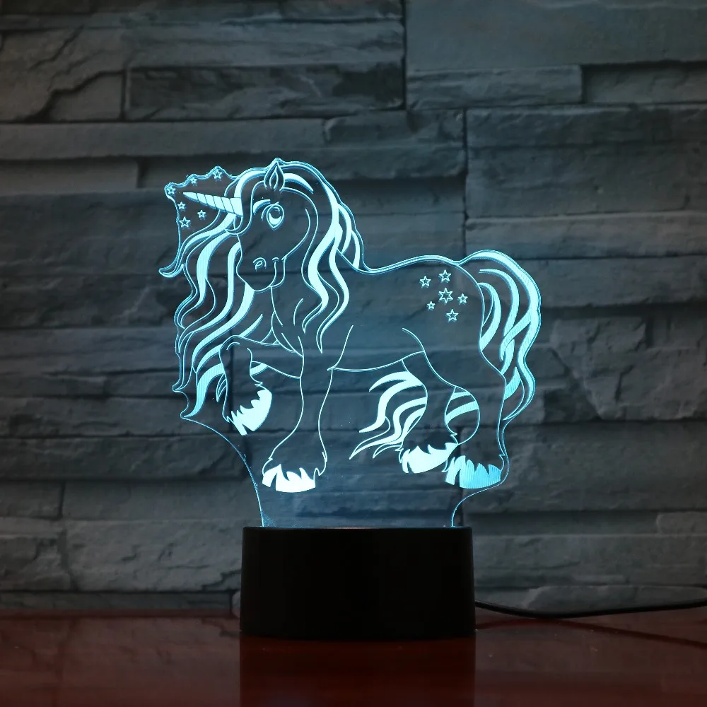 7 Красочные USB милый Единорог 3D Иллюзия лампы бытовые Спальня офисные