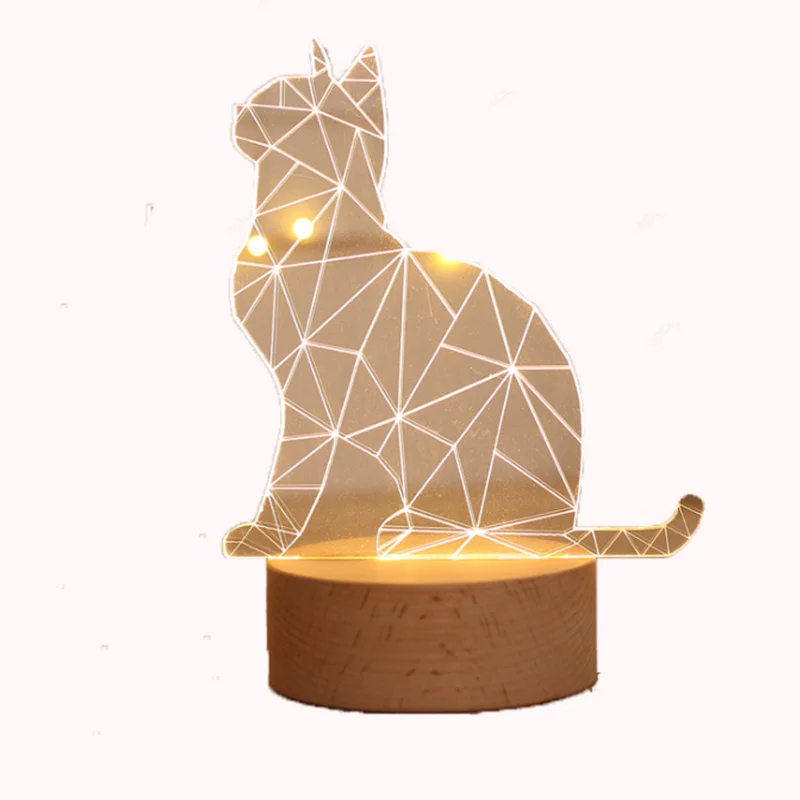 3D настольная лампа кота USB зарядка визуальная Иллюзия Ночник LED животное 5 в