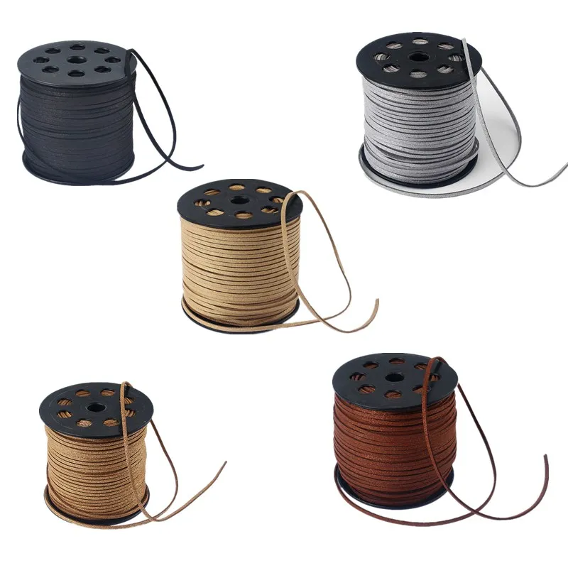 

Wholesale 90M Black / Gray / Brown Color Flat Suede Leather Cord For Jewelry Craft Findings 2.5 *1.5mm