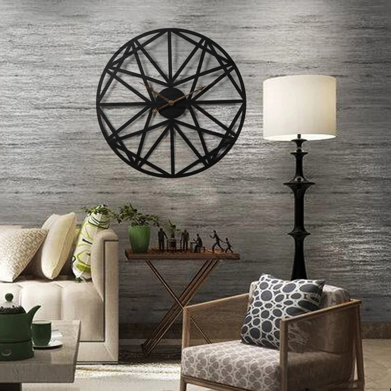 

New 50CM Creative Retro Circular Wall Clock Household Five-Pointed Star Pattern Iron Hanging Clocks Roman Numerals Sale - Black
