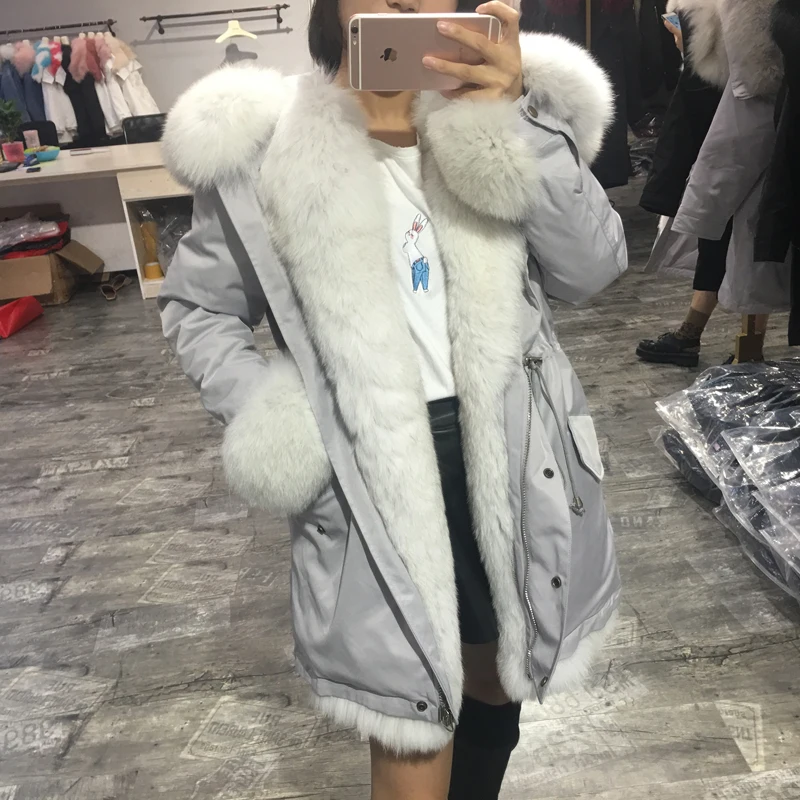 CKMORLS новое зимнее пальто женские парки с лисьим мехом воротник натуральный Лисий мех куртки длинные большие размеры Топы натуральный мех парка пальто