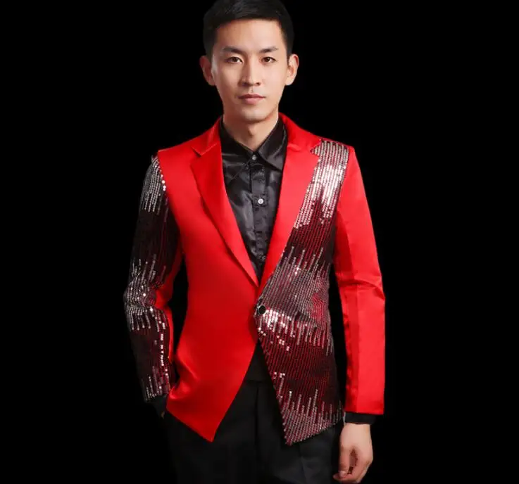 Sequins blazer men formal dress latest coat pant designs slim suit trouser marriage wedding suits for men's red fashion | Мужская