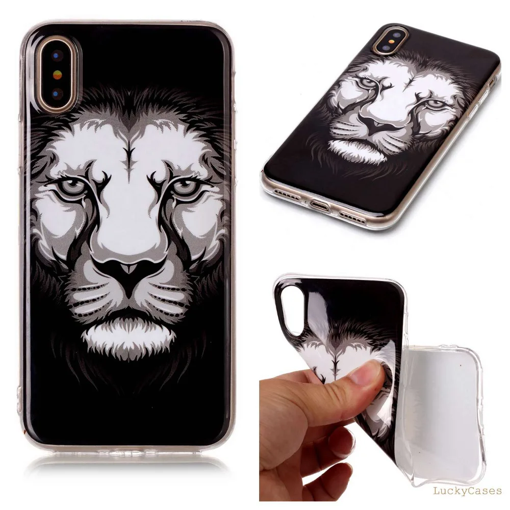 High Quality Fashion Luxury Soft Silicone TPU phone case For Apple iPhone X with popular monkey owl Elephant lion panda Painted |