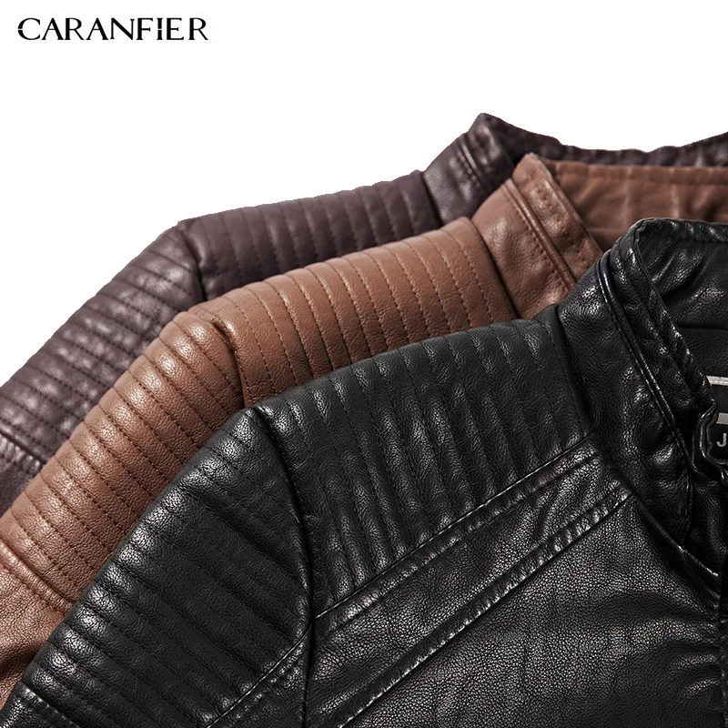 CARANFIER мужские кожаные куртки осень зима PU пальто для мужчин плюс бархатная