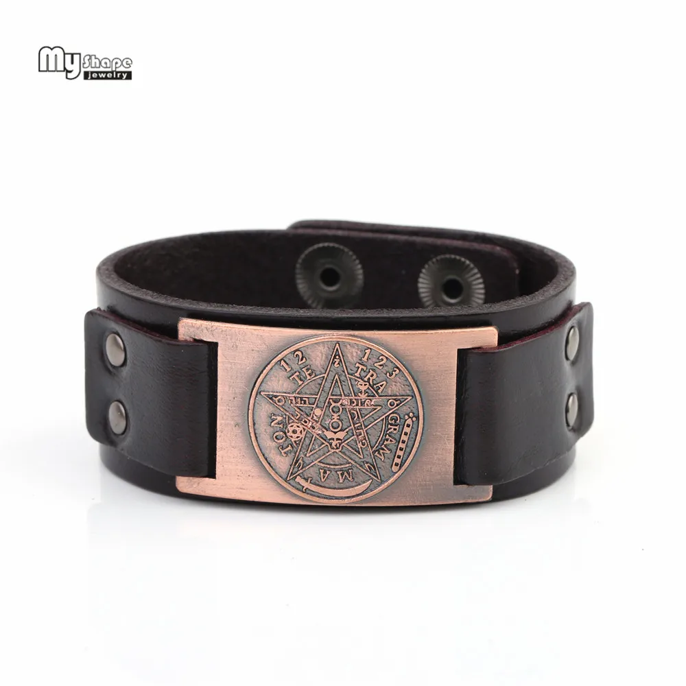 4 My shape Tetragrammaton Пентакль Пентаграмма кожаный браслет браслеты для мужчин подарок амулет Wiccan талисманы-подвески ювелирные изделия - Окраска металла: 4
