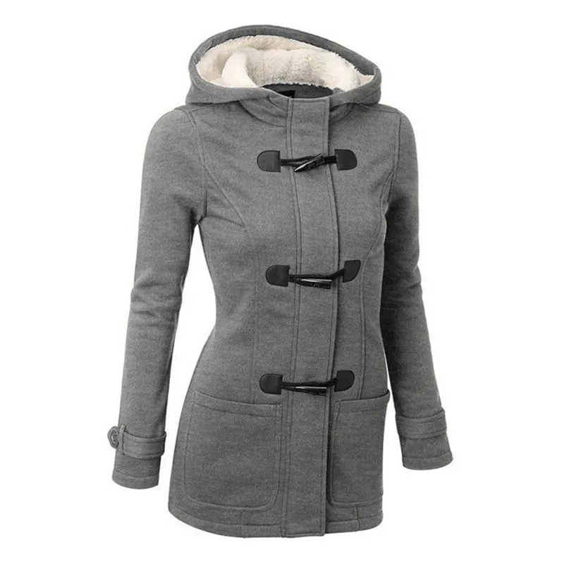 

Women's Trench Coat Autumn Thick Lining Winter Jacket Overcoat Female Casual Long Hooded Coat Zipper Horn Button Outwear