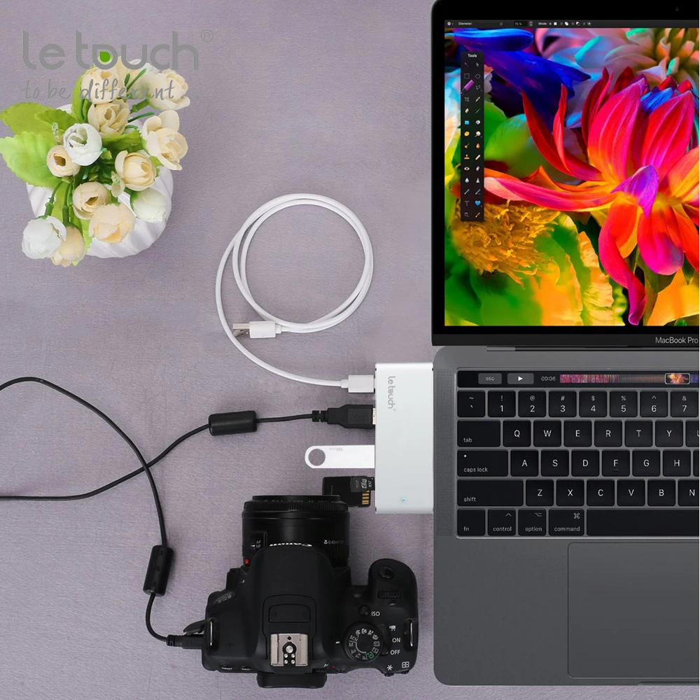 LeTouch двойной порты USB C концентратор для HDMI адаптер К 4 к Thunderbolt 3 usb type с TF SD слот PD