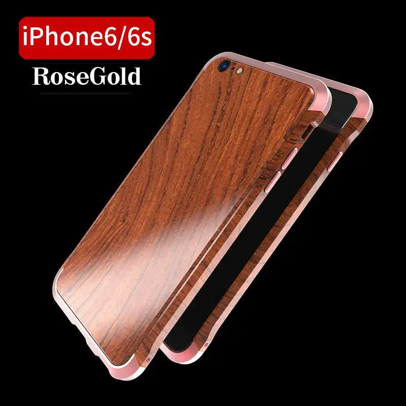 Для iPhone 6 6S чехол Роскошный аксессуар Фирменная алюминиевая металлическая рамка+ натуральная древесина Броня защитный противоударный задний Чехол для телефона чехол - Цвет: rosegold
