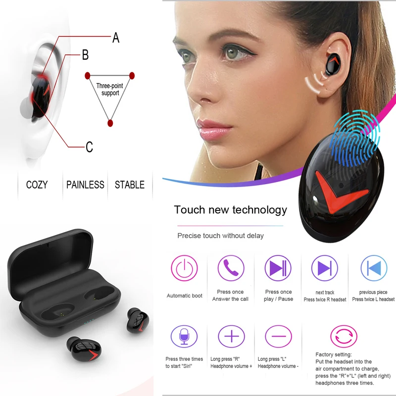 YUNAO TWS беспроводные Bluetooth наушники сенсорные наушники ln-ear беспроводные Bluetooth спортивные наушники зарядная коробка может заряжать ваш телефон