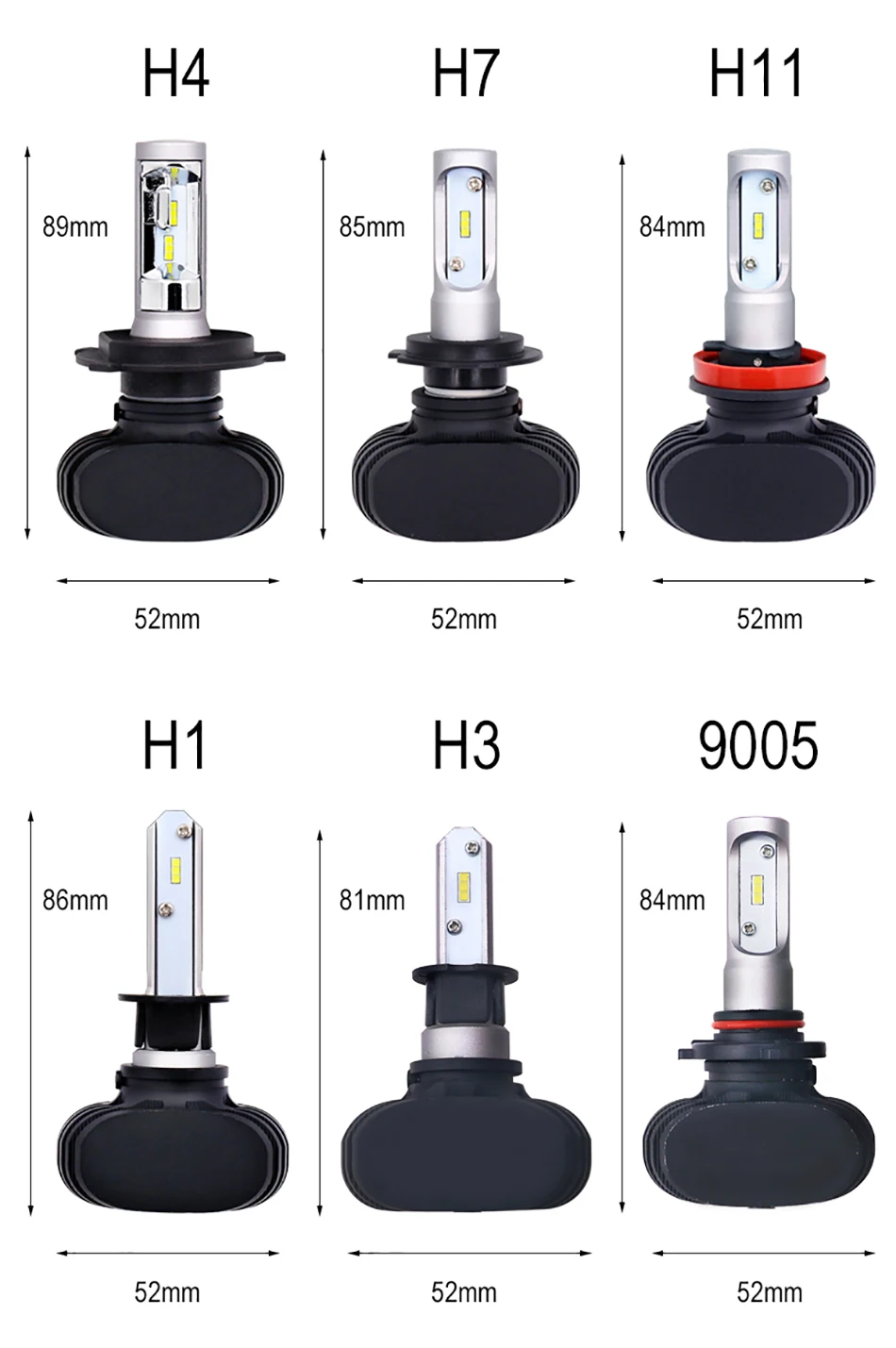 CARCTR 8000LM 6500K H1 H3 H11 H8 H9 H27 H10 H13 H7 светодиодный свет фар автомобиля H4 светодиодный лампы 9006 HB1 HB5 9008 светодиодный CSP 50W 12V 24V