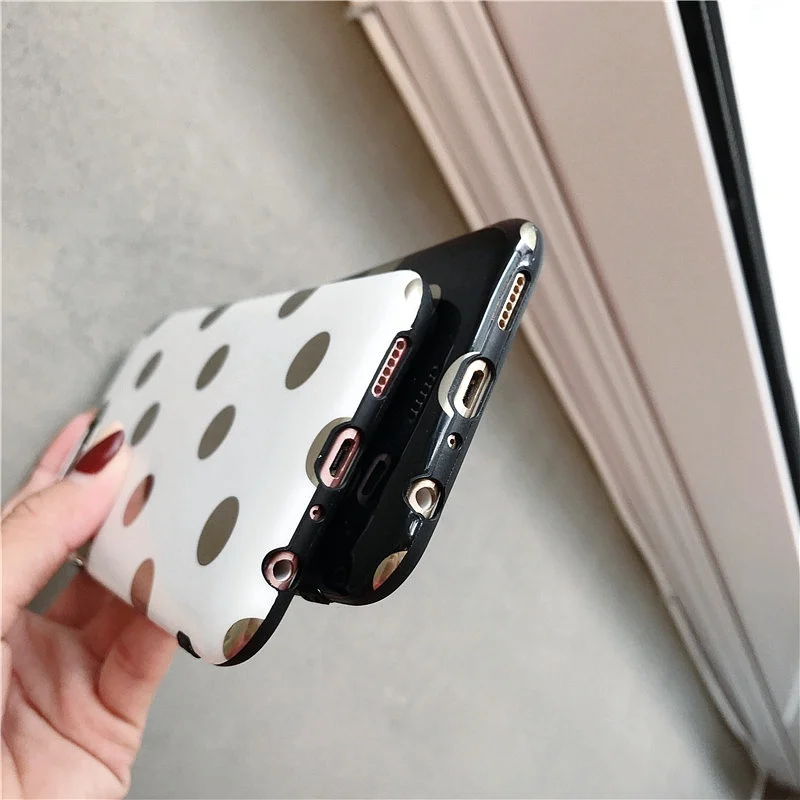 Luxury Gold Plating Polka Dot Case For iPhone 8 6 6S 7 Plus TPU Fashion for XS MAX XR X iPhone11 Pro Soft Back Cover |