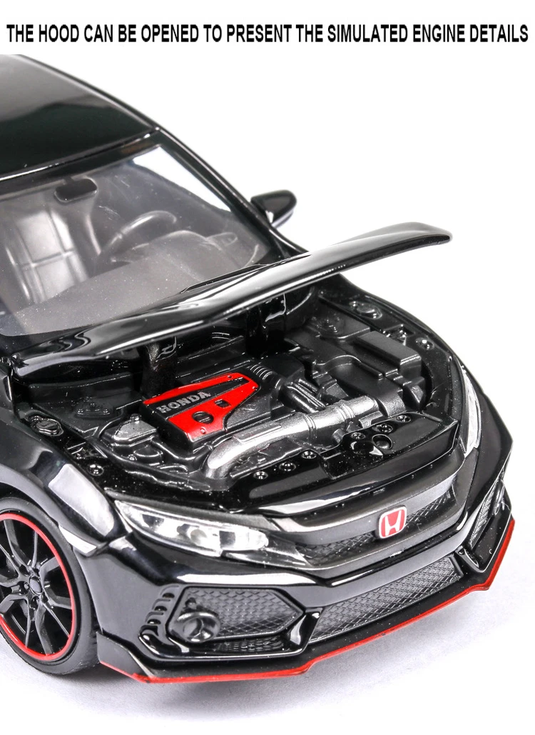 1:32 HONDA CIVIC TYPE-R игрушечный автомобиль металлическая игрушка Diecasts& Toy транспортные средства модель автомобиля звук свет Высокая Игрушечная машина игрушки для детей