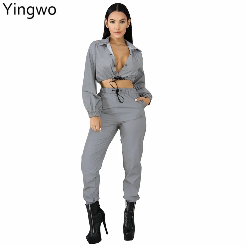 Новейший стиль 2019 отражающая ветровка Модный женский комплект из двух предметов