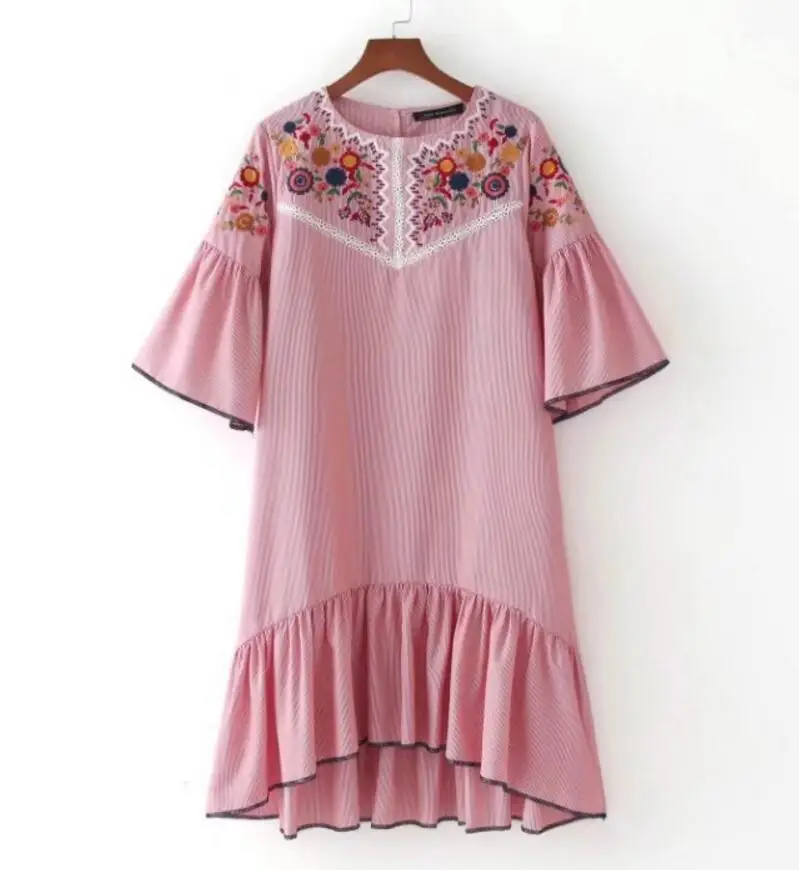 2017 женское винтажное богемный стиль Цветочный вышитый подол платье vestidos