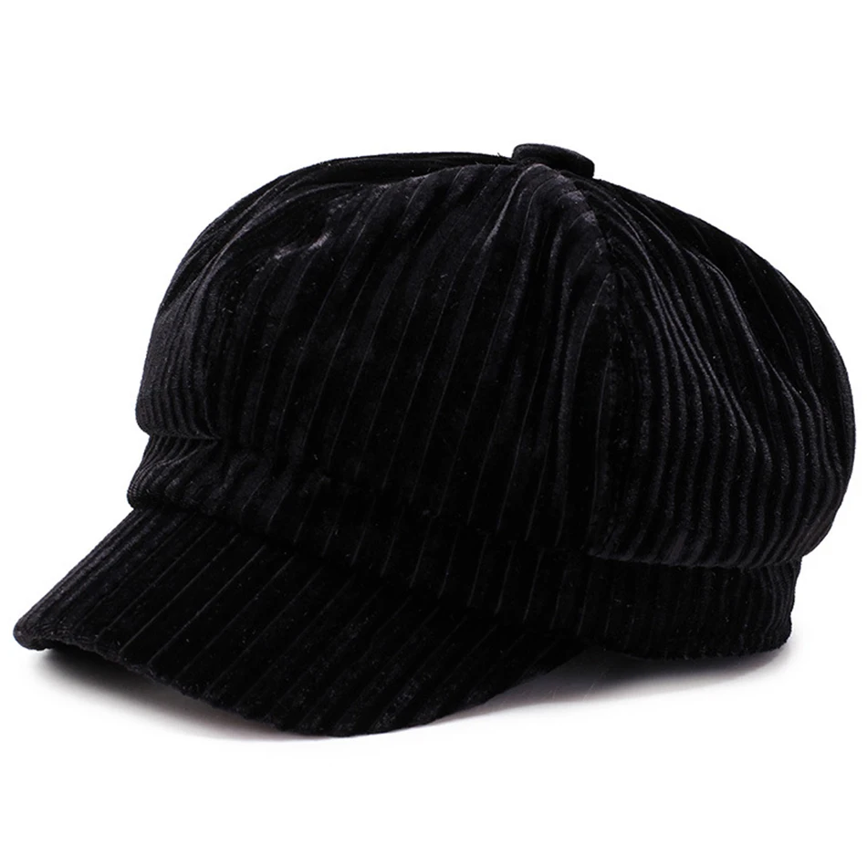 black cap BUTTERMERE бархатная Женская кепка Newsboy, бежевая Повседневная Кепка для художника, Женская однотонная шапка в британском стиле на осень и зиму, классические шапки-утконосы - Цвет: black cap