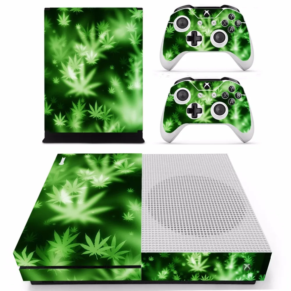 Зеленый лист травяной кожи наклейка для microsoft Xbox One S консоль и 2 контроллера для Xbox One S шкуры наклейка виниловая