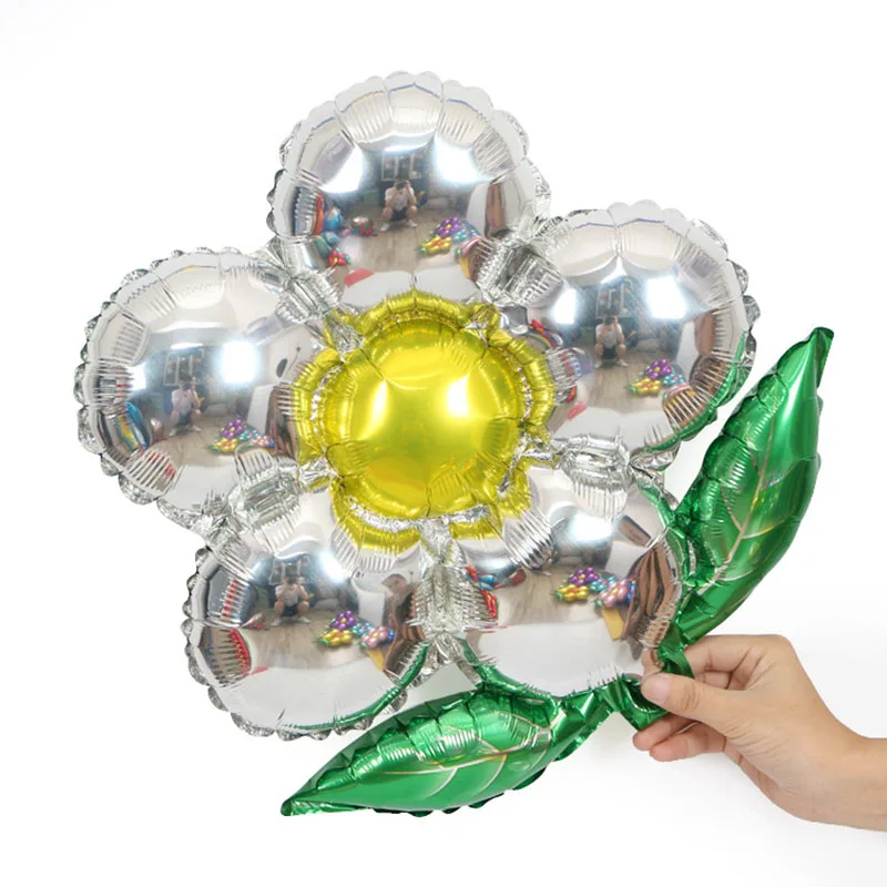 Silver Воздушные шары из алюминиевой фольги с цветами 33*34 см, пять листьев, декор для свадебной комнаты, дня рождения, украшения в форме цветка, воздушные шары - Цвет: Silver