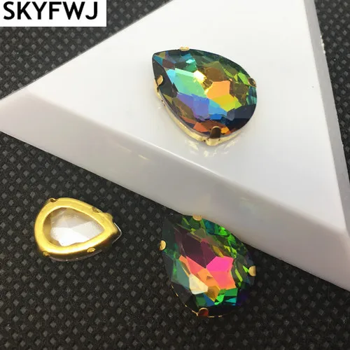 rainbow Link2: грушевидная капелька насыщенных цветов 10x14 мм для шитья на стеклянном кристалле Необычные Стразы золотого цвета с открытой спиной для свадебного платья - Цвет: rainbow