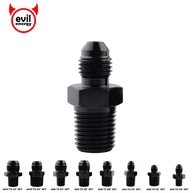 evil energy Aluminum Male AN4 To 1/4'' NPT to 1/8''NPT Thread Straight Adapter Pipe Fuel Oil Fitting Hose Black |