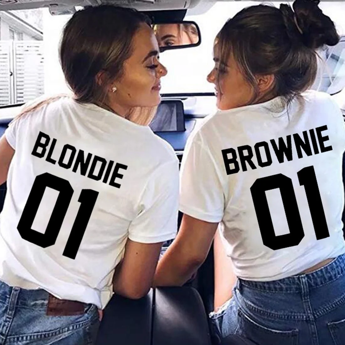 Сестра Футболка женская Blondie01 Brownie01 с принтом короткий рукав летняя обувь из