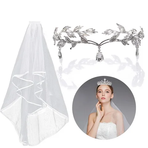 crown veil 1 стразы, тиара, 1 свадебная вуаль с гребнем, корона, тиара, свадебная корона в стиле барокко, Серебряные Кристаллы, головные уборы, свадебные аксессуары - Окраска металла: crown veil
