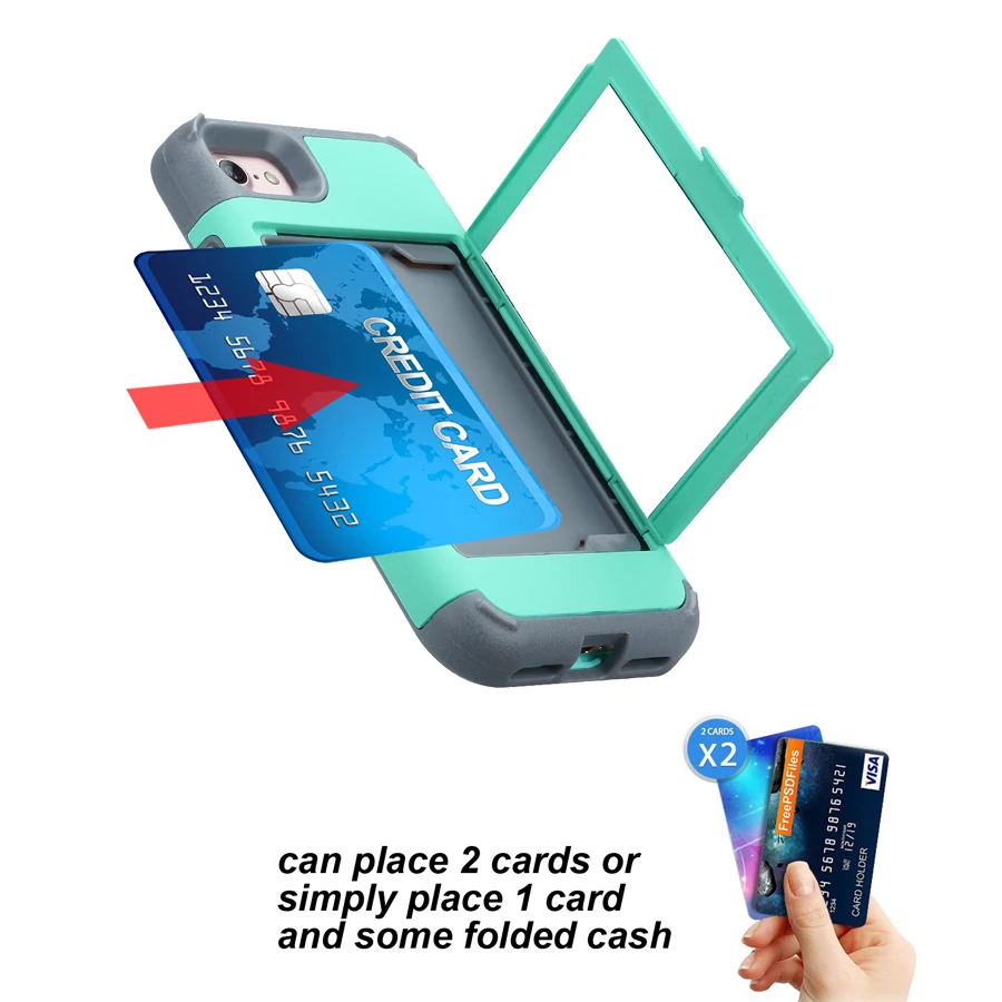 For iPhone 7 7plus Mirror Case Shockproof Phone Covers Card Slot Heavy Duty Shells 6 6S 6Sp 8 8plus Full Protection |