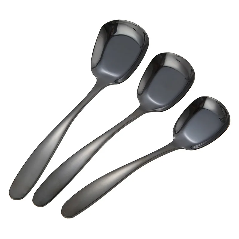 

BalleenShiny Stainless Steel Shovel Spoon Creative Tea Coffee Dessert Scoop Kitchen Rice Dish Flat Spoon Restaurant Supply
